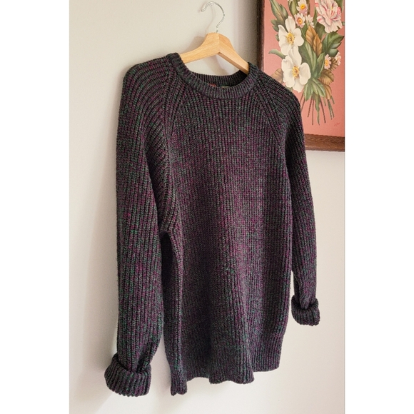 90s Ribbed Crewneck Sweater 1990s Vintage Black Space Dye / Heathered Rib Knit - Picture 8 of 14